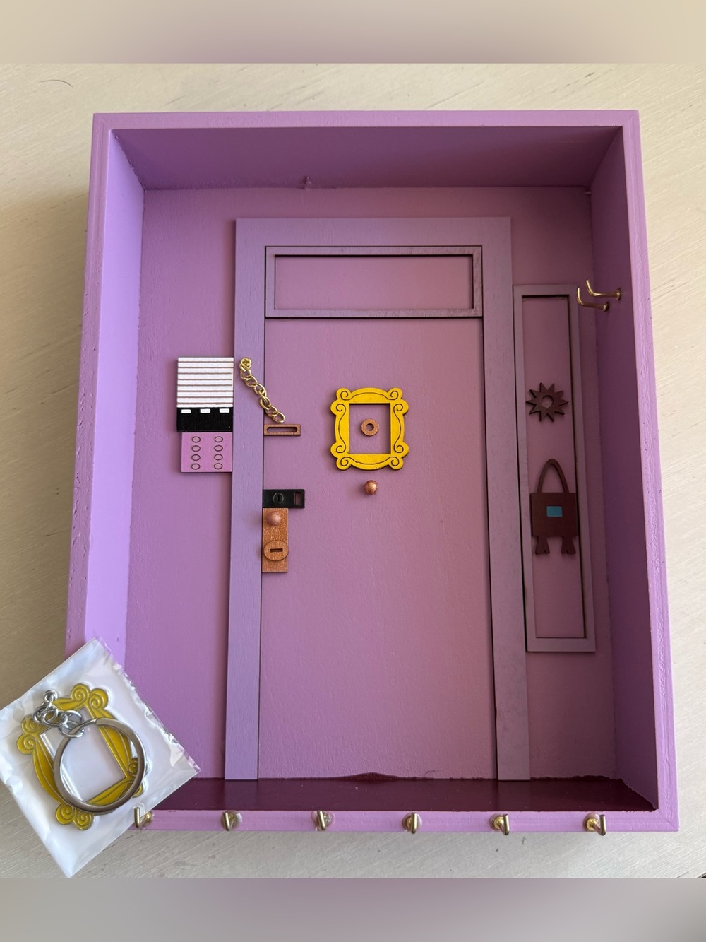 Friends Monica’s Purple Apartment Door Wall Key Holder Decor + Keychain